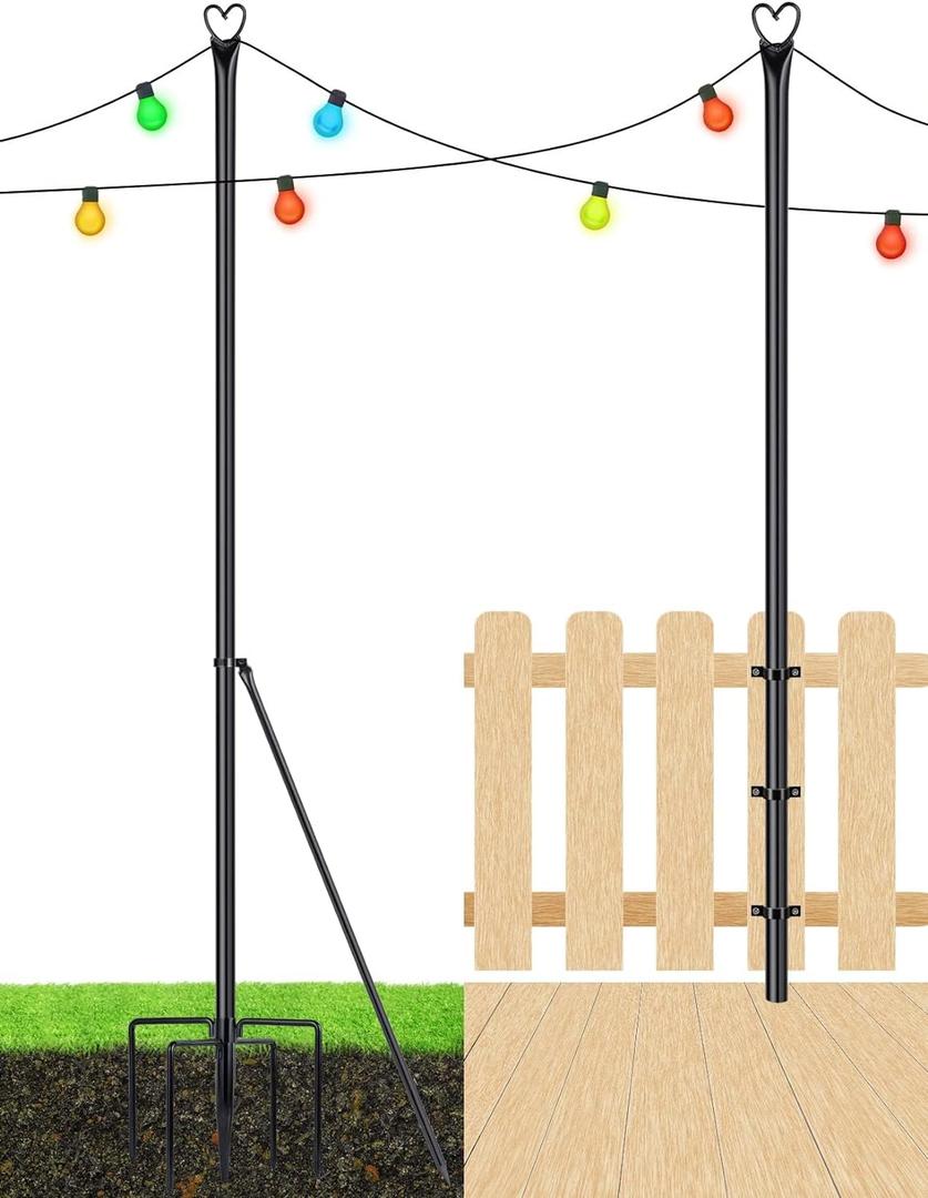 XDW-GIFTS String Light Pole - Steel Poles for Outdoor String Lights Hanging, Garden, Backyard, Patio Lighting Stand for Parties, Christmas, Wedding, 2 Pack (9.9FT-2pcs)