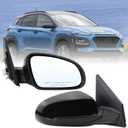 Right Passenger Side Mirror Compatible With 2018 2019 2020 2021 2022 2023 Hyundai Kona With Power Glass Manual Folding Black Replace#87620J9100(3Pins)