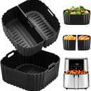 Air Fryer Silicone Liners Square for Chefman 8QT Air Fryer, 3 Pack Reusable Silicone Pot Baking Accessories for Instant, Nuwave, Gourmia and other 8QT to 10QT Large AirFryer, 2 In 1 Liners