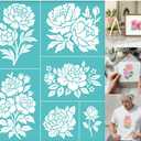 2 Sheets Flower Silkscreen Stencils, Different Peonies Printing Stencils Templates Reusable Self-Adhesive Silk Screen for Painting on Wall Wood T-Shirt Fabric Home Craft Decor
