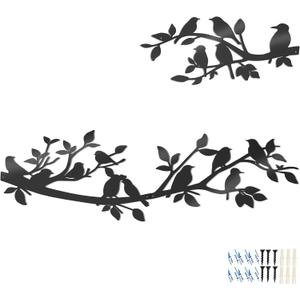 VeyFolzin.st 3Pcs Hummingbird on The Tree Branch Metal Wall Art Decor, Birds on The Branch Large Black Wall Hanging Sign Sculpture for Bedroom Kitchen Garden Indoor Outdoor DIY Decorations (Black)