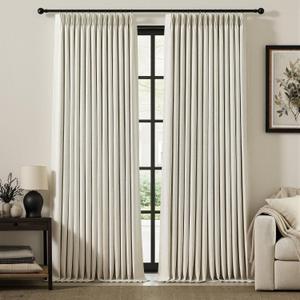IVAPUPU Natural Linen Blend Pinch Pleated Blackout Curtains for Bedroom - 2 Panels 100% Black Out Curtains 108 Inch Long for Living Room Darkening Thermal Window Curtain Drapes with 16pc Hooks