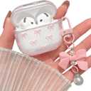 MINSCOSE Compatible with AirPods 4 Clear Case,Cute Bow Pattern Pretty Ribbon Aesthetic Design with Bow Pearl Keychain,Soft TPU Protective Shockproof Case for Women Girl for AirPods 4-Pink
