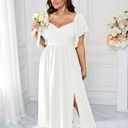 SCOMCHIC Women Plus Size Dresses Short Sleeve Sweetheart Neckline Wedding Guest Cocktail Smocked A Line Slit Maxi Dress White, 24W