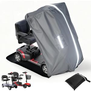 Mobility Scooter Storage Cover, Heavy Duty 1680D Oxford Fabric Electric Wheelchair Cover Waterproof, Wheelchair Cover for Travel Outdoor, 360  Full Coverage, L49 x W23 x H41, Grey