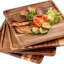 OMISTAR 4PCS Acacia Wooden Plates, 10 Square Wood Plate Set, Wooden Plates for Food, Wood Serving Trays Platter Charcuterie Board for Food Vegetable, Charcuterie, Appetizer