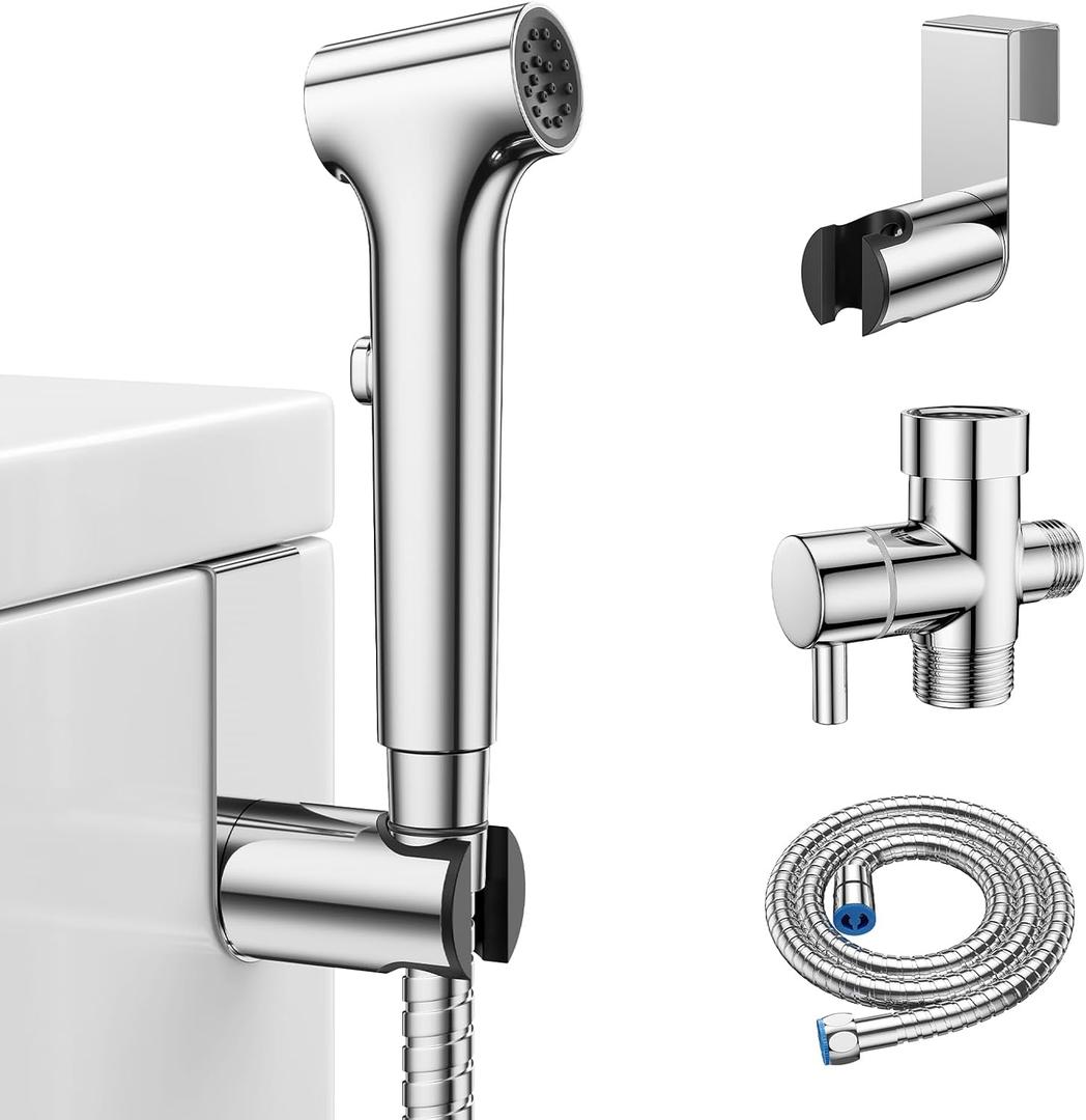 Handheld Bidet Sprayer for Toilet, Hurran New Premium Muslim Shower Toiletbidet Cloth Diaper Sprayer Set, Precise Adjustable Water Pressure Control with Bidet Hose for Feminine Wash, Chrome