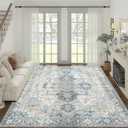 jinchan Area Rug 8x10 Washable Living Room Rug Vintage Indoor Large Floor Cover Distressed Lightweight Non-Slip Low Pile Thin Mat Accent Stain Resistant Carpet for Bedroom Dining Room Office Blue