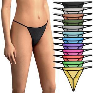 Sexy Basics Women's 12 Pack String Bikini - T-Back Thong Underwear | Buttery Soft No Show Panties (3X-Large)
