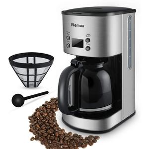 Vlemua 12 Cup Programmable Coffee Maker, Drip Coffee Brewer, Simply Fast Coffee Machine with Glass Carafe, Stainless Steel Finish, Strong Brew, 1000W, Silver