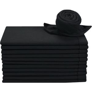 Cotton Cloth Napkins Set of 12 - Hemstitched 18x18 Inch Decorative Soft Durable Washable Reusable Perfect for Dining Table Dcor Farmhouse Christmas Dinner Party Wedding & Everyday Use - Black