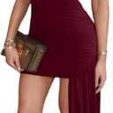 JUMISEE Womens Elegant Irregular Ruched Mini Dress Flowy Ribbon Bodycon Cocktail Dress Sexy Pleated Formal Dresses, Size S