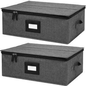 Mayniu 2 Pack Mug Storage Box with Dividers, Hard Top Cup Storage Containers for Coffee Mug & Tea Cup, Stackable Coffee Mug Storage Organizer with Zipper Lid & Rivet Reinforced Handles  Black