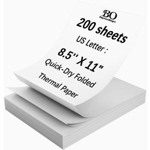 Thermal Printer Paper 8.5 x 11 Inch, 200 Sheets US Letter Size Thermal Paper, Compatible with M08F/A40 Thermal Portable Printer, Continual Feeding Folded Printing Paper (200 Sheets/Continuous Folding)