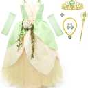 Princess Costume for Girls Fancy Fairy Halloween Party Dress Up Toddler Baby Tale Role Play Green Dress (2-3 years, Tiana 2)