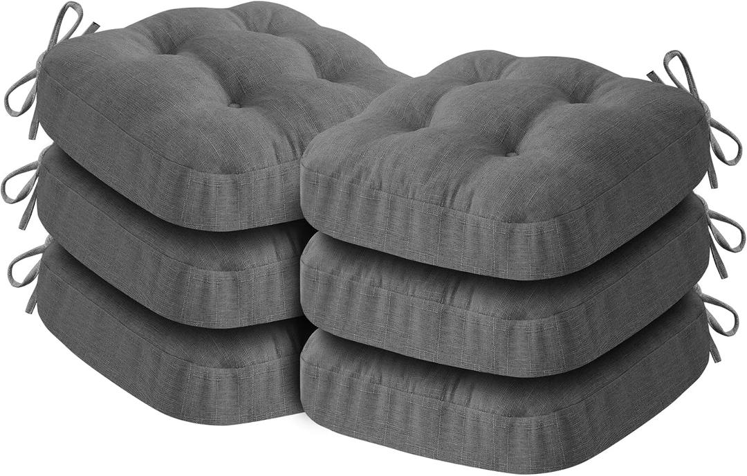 Chair Cushions for Dining Chairs, Dining Chair Cushions, Tufted Indoor Chair Pads with Ties & Non Slip Backing, Seat Cushions for Kitchen Chairs 16.5 x 16.5 x 3.5, Set of 6, Grey