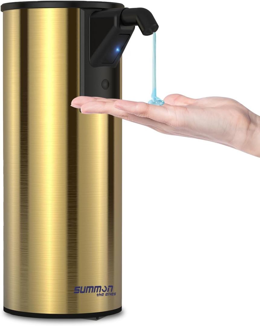 Stainless Steel Automatic Soap Dispenser 4-Level Adjustable, Touchless Electric Battery Operated for Bathroom and Kitchen, 350ml Liquid Dispenser with Smart Sensor (Gold)