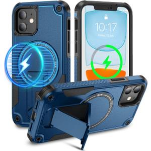 Caka for iPhone 11 Case, iPhone 11 Phone Case [Compatible with Magsafe] [Built-in Invisible Stand] [Heavy Duty Drop Protection] Shockproof Rugged Protective Magnetic Cover Accessories Navy Blue