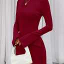PRETTYGARDEN Womens Fall Long Sleeve Mini Dress 2025 Trendy Boat Neck Bodycon Knit Elegant Short Party Formal Dresses (Red, XL)