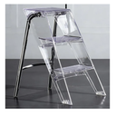 SHYM Transparent Acrylic 3-Step Ladder Step Stool, 150kg Capacity, Folding, Electroplated Silver Iron Frame, L44xW52xH63cm