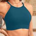 Women Swim Bikini Top - High Neck Modest Bathing Suit Top Swimwear (Blue, XL)