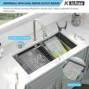 Kichae 33 Undermount Waterfall Kitchen Sink - Undermount Sink 33"x17" Ledge Workstation 16 Gauge Stainless Steel Deep Single Bowl Under Counter Handmade Basin with Faucet Combo & Wash Basin, 33"x17"x9"