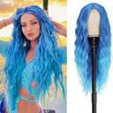 BUPPLER Cosplay Long Blue Wig 28 Inch Middle Part Synthetic Wig Realistic Gifts Party Wigs for Women Daily Use Colorful Wigs (Blue)