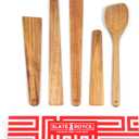SLATE & ROYCE 5-Piece Acacia Wood Utencil Set, Non-Toxic Wooden Kitchen Tools with Tapered Edges, Heat-Resistant, For Non-Stick Frying Pan, Cast Iron Skillet, Flat Spatulas, Scraper & Spoon Set