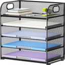 Marbrasse 5 Tier Paper Organizer Letter Tray, Mesh Desk File Organizer with Handle, Paper Sorter Desk Organizer for Home Office Supplies(Black)