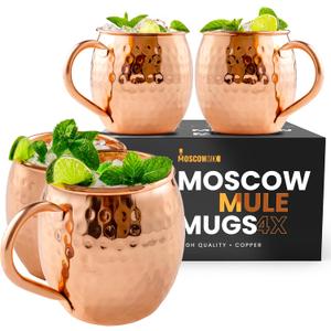 Moscow-Mix Moscow Mule Mugs - Set of 4-100% Pure Copper Mugs Large 16 oz - Food Safe - Premium Moscow Mule Cups Set of 4 - Solid Copper Cups Perfect Premium Gift