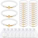 Ferreve 30 Sets Cross Bracelets Bulk Baptism Party Favors First Communion Gifts Christian Jesus Elastic Beaded Wristbands Religious Bracelets for Baptism Church Wedding Easter Gift