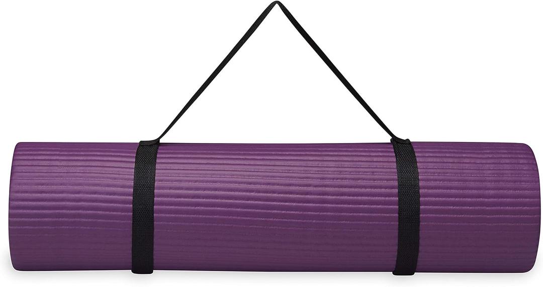 Gaiam Essentials 2/5" Thick (10mm) Yoga & Pilates, Fitness & Exercise Mat with Easy-Cinch Carrier Strap Cushion Support For Fitness and Gym Workouts (Purple)