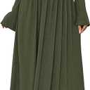 BTFBM Long Sleeve Maxi Dresses for Women 2025 Fall Casual Ruched Boat Neck Flowy Elegant Formal Wedding Guest Dress(Army Green, Large)