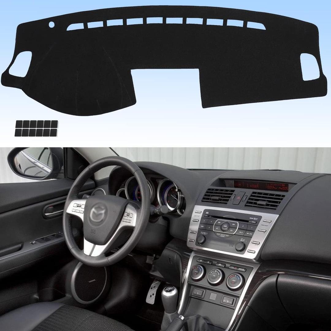 AUQDD Dashboard Cover Mat Fit for 2009 2010 2011 2012 2013 Ma-zda 6, Black Flannel Dash Mat, Anti-Glare, Anti-Reflection, No Peculiar Smell - Fits Vehicle Without HUD Models