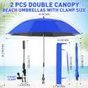 Nuanchu 2 Pcs 49" Double Canopy Beach Umbrellas with Clamp Upf50+ Beach Chair Umbrella with Clip 360 Adjustable Portable Outdoor Wheelchair Patio Golf Carts Camping Stroller Fishing