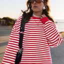 PRETTYGARDEN Womens Striped Oversized Sweatshirt Color Block Crew Neck Long Sleeve Casual Loose Pullover Top Y2K Clothes (Red, M)