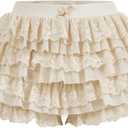 Women's Y2k Ruffle Shorts Lace Lolita Bloomers Elastic Waist Bow Front Shorts Micro Boyshorts (Large, Apricot)