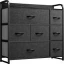 YITAHOME Dresser with 7 Drawers Storage Tower, Organizer Unit for Bedroom, Living Room, Hallway, Closets & Sturdy Steel Frame, Wooden Top & Easy Pull Fabric Bins (Black Ash Grey)