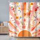 2 x Newsely Boho Sun 70s Shower Curtain 60Wx72L Inch Retro Abstract Colorful Rainbow Sunrise Sunset Floral Cute Vintage Bathroom Set Modern Groovy Waterproof Bath Decoration Accessories Home Decor