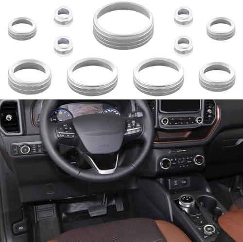 LOCOY Air Conditioning Vent Knob Cover for Ford Bronco Sport Accessories 2021 2022 2023 2024, Headlight Switch Trim, AC Climate Control & Volume Control Button Cap, 4WD Selector Ring (11pcs, Silver)