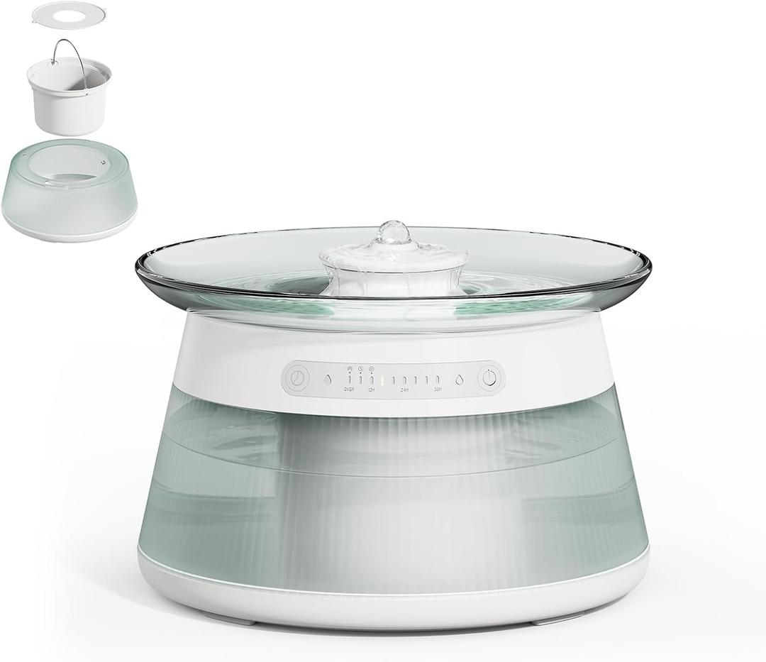 Glass Smart Pet Water Fountain,Cat Drinking Water Fountain Bowl No Filter,Battery Operated Filterless Pet Water Fountain