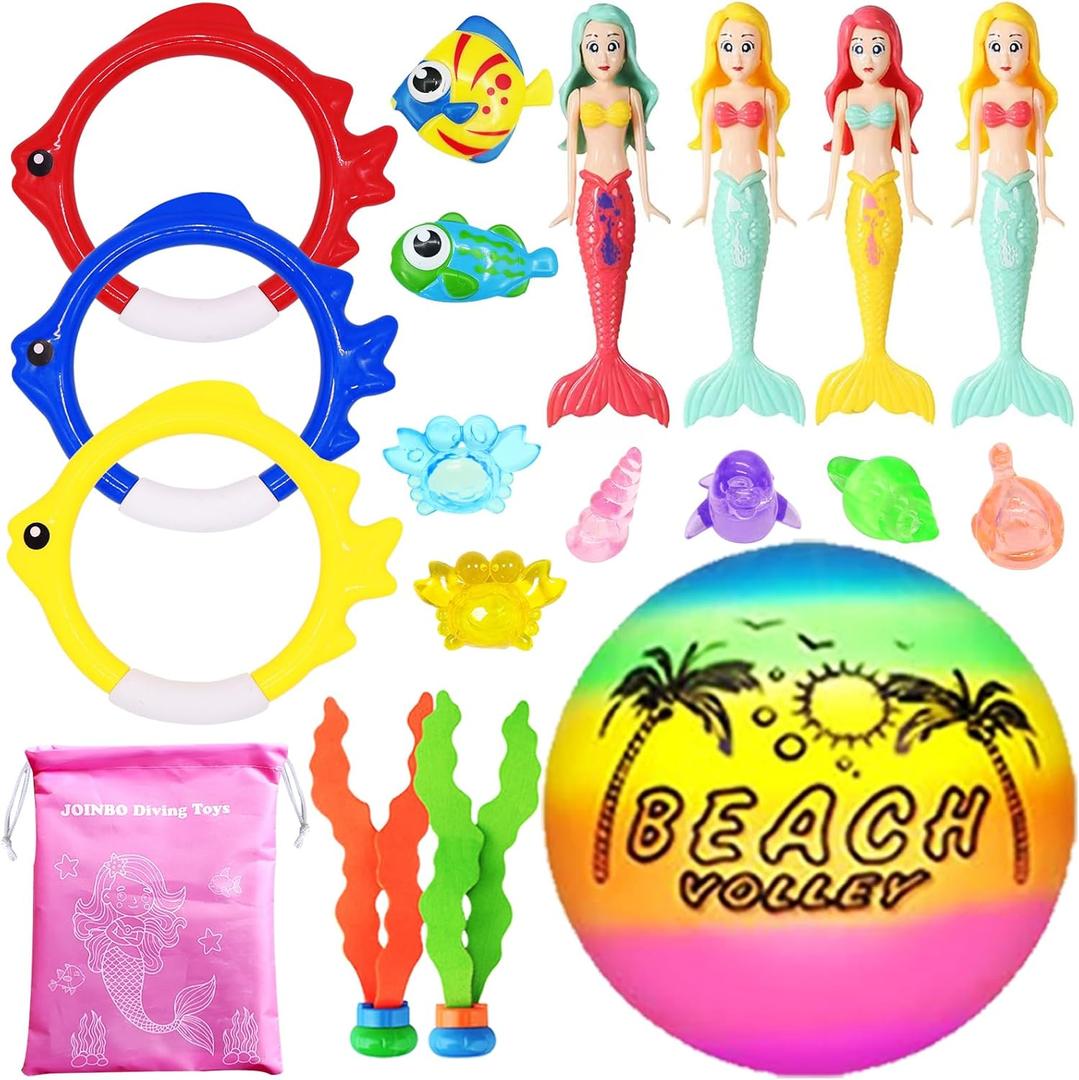 18 Pcs Diving Pool Toys for Kids Ages 3-12 Set with Storage Bag,Pool Games Summer Swim Water Sinking Mermaid Toys