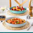 vancasso Pasta Bowls Set of 4, 46 oz Ceramic Salad Serving Bowls and Soup Bowls, Microwave Safe Pasta Plates, Large Shallow Kitchen Dishes, Bonita Series - Blue