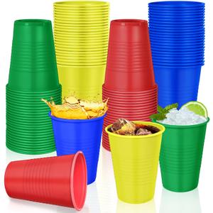 Funnymoom 60 Pcs Disposable Plastic 12 oz Party Drinking Cups Red Green Yellow Blue Colored Water Beverage Cups for Barbecues Picnics Festival Birthday Party Supplies
