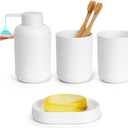Bathroom Accessory Set 4 Pcs Bath Accessory Sets Complete Soap Dispenser 12 oz Tumbler Soap Dish for Modern Bathroom Decor(White)