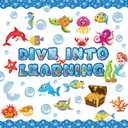 2 x Pajean 83 Pieces Ocean Beach Theme Classroom Bulletin Board Decoration Sets Dive into Learning Sea Animal Jeweled Fish Treasure Box Cutouts for Under The Summer Classroom Wall Decor