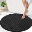 Smiry Bathroom Rugs Mat Round 30x30, Soft Absorbent Chenille Bath Rugs, Non Slip Rubber Backing Machine Washable Quick Dry Bath Mats for Bathroom Floor, Tub, Shower, Home Accessories, Black