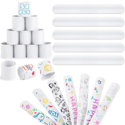 LovesTown 54PCS White Slap Bracelets, DIY Snap Bracelets Bulk Crafts for Kids Party Favors Treat Bags Birthday Goodie Bag Stuffers Classroom Prizes