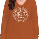 Plus Size Women Halloween Tee Shirt Pumpkin Face Long Sleeve Tee Tops Coffee Letter Print Gift T-Shirt (3X-Large, Orange-1w)