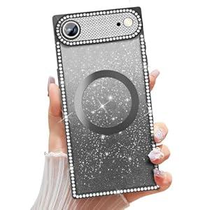 Misscase Magnetic Glitter Case for iPhone 17 Air 6.5 Inch, Camera Protection, Compatible with MagSafe, Rectangle Cute Bling Sparkle Diamond Colorful Phone Cover, Drop-Tested & Shockproof-Black
